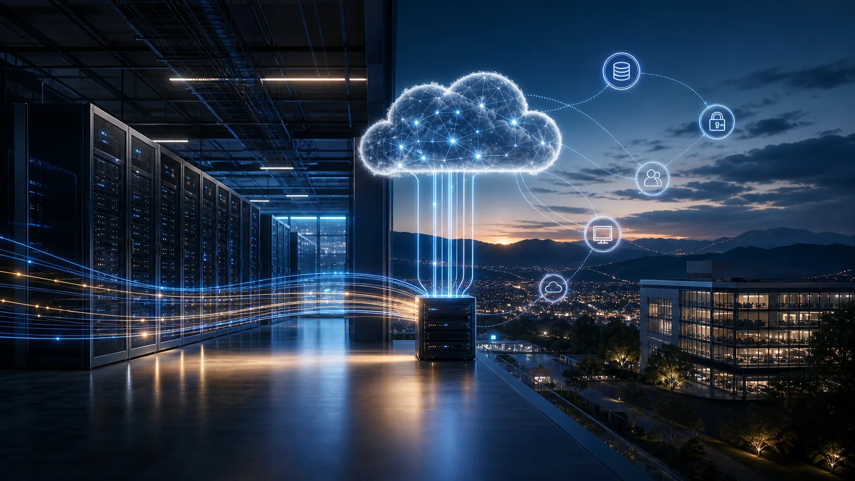 Architecture cloud hybride avec interconnexions réseau entre datacenter et cloud